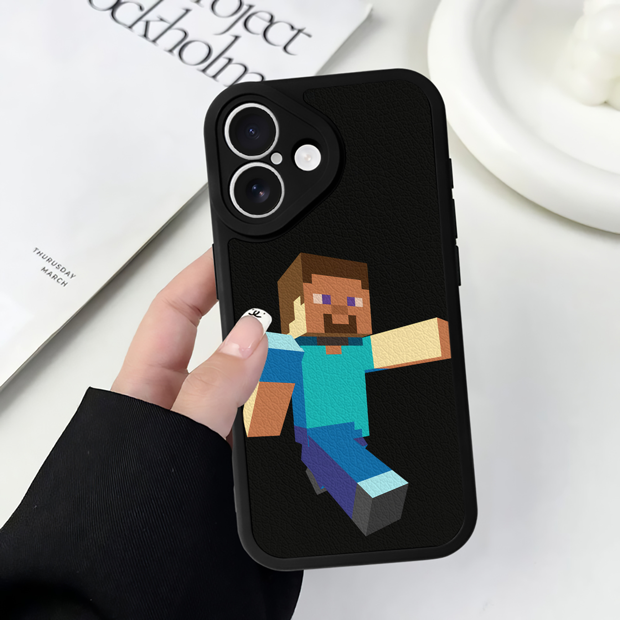 （画像用） マインクラフト ブロックの世界 Minecraft MC Block world 【iPhone 16シリーズ対応】シリコンスマホケース（レザー調） 材質：シリコン